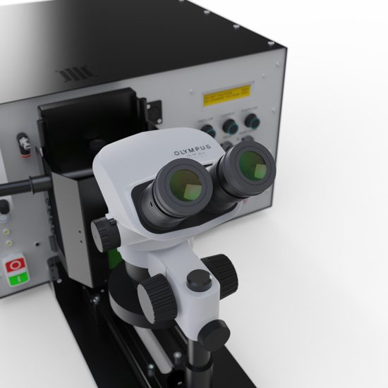 Olympus stereo microscope mounted on the TPE-WM100 for post-weld inspection